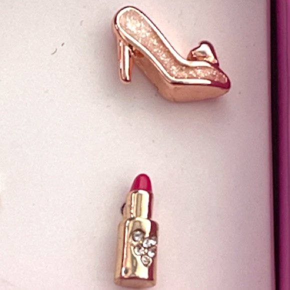 Betsey Johnson Mismatch Heels Lipstick and Margarita Earrings Gold Rose Gold - Picture 3 of 4